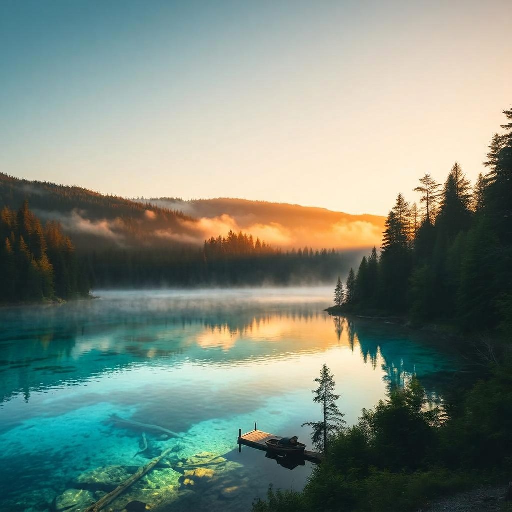 Kayaker on a still cove near Atlanta at first light
